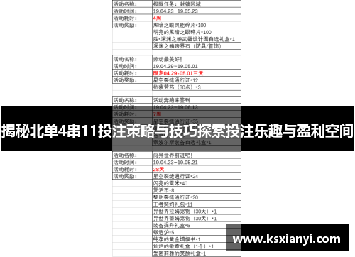 揭秘北单4串11投注策略与技巧探索投注乐趣与盈利空间